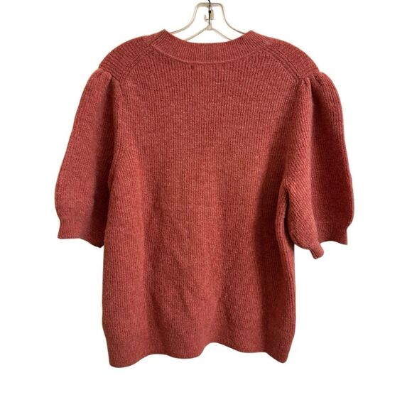 Boden Ribbed Fluffy Top Short Sleeve Puff Sleeve Sweater Red Pink Size Large - Picture 2 of 5